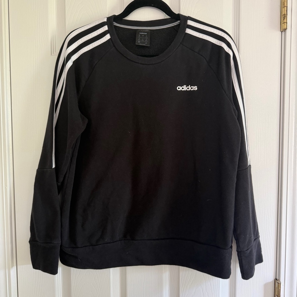 Adidas Women's 3 Stripes Black Crew Neck Sweatshirt Size Medium